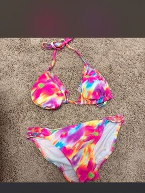 Gossip Girl Neon Tie-Dye Triangle Bikini - Pink, Yellow, Blue